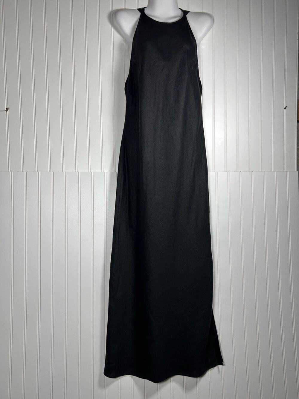 Massimo Dutti100% Linen black maxi dress sleeveless slit a-line women’s Sz M NWT